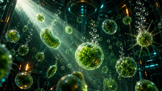 AI-generated conceptual illustration for Green algae show varied hydrogen responses when light returns after anoxia
