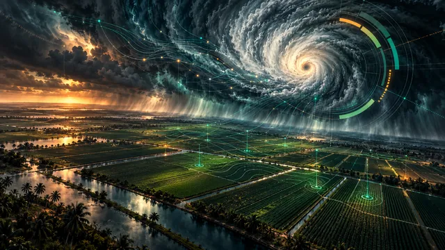 AI-generated conceptual illustration for AI agent estimates crop losses from extreme weather in Florida